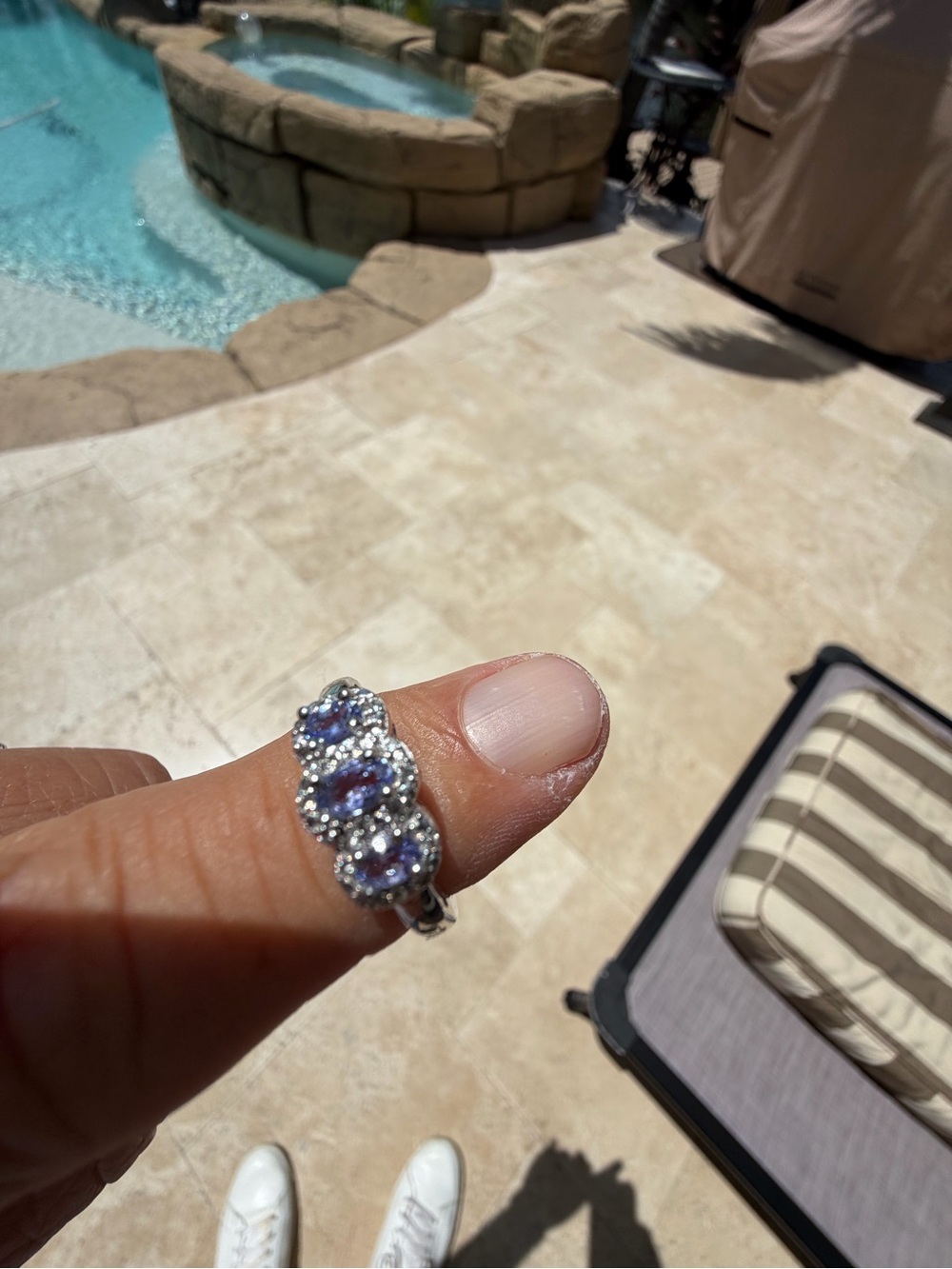 Sterling Silver Triple Halo Tanzanite and White Sapphire Ring